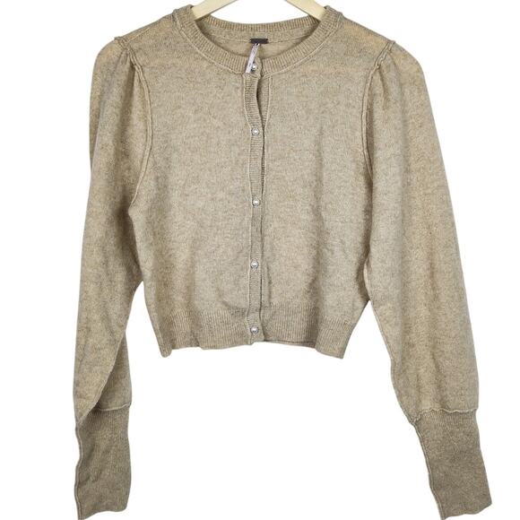 Free People 100% Cream Cashmere Dainty Pearl Button Cardigan Ballet Girly Size S - Picture 1 of 8
